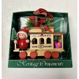 Vtg Heritage Ornaments San Francisco Wood Trolley Car Muni SF Railway Christmas